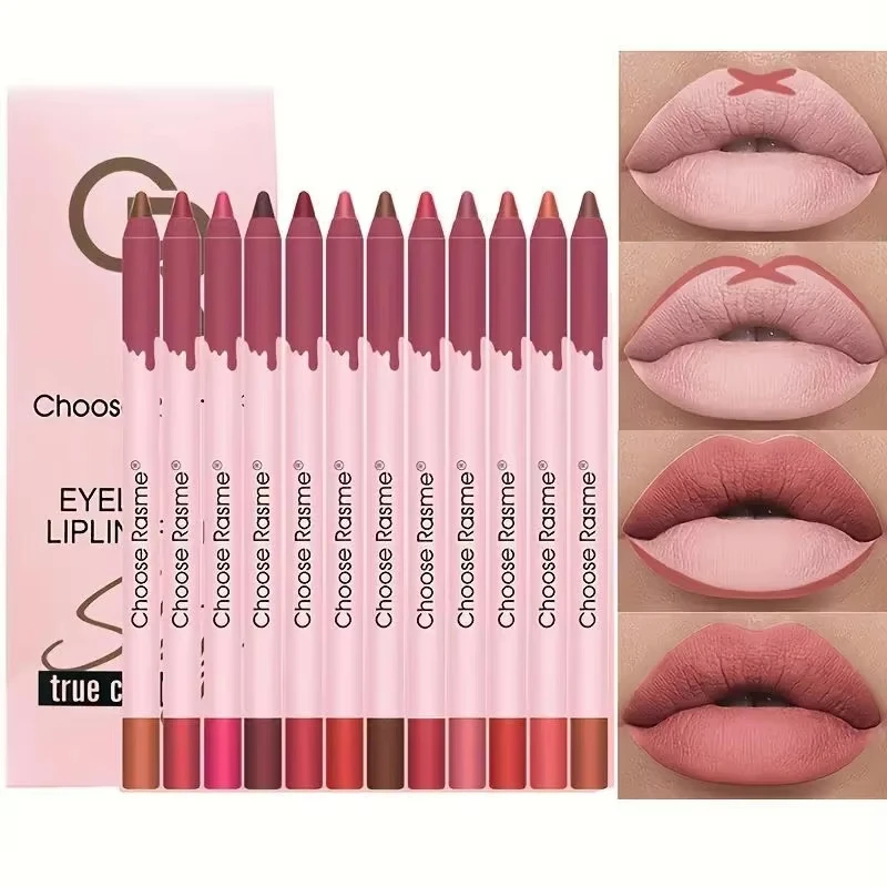 

12 pcs/box Matte Lip Liner Pencil Set Waterproof Long Lasting Nude Red Lip Contour Pencil Sexy Rose Pink Lipstick Tint Makeup