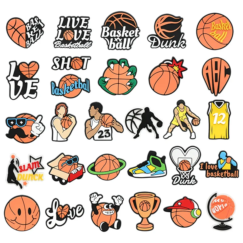 1/29Pcs Cartoon Basketball Sports PVC Shoe Charms Dunk Trophy Jersey Sports Decor For Slides Sandals Clog Shoes DIY Accessories