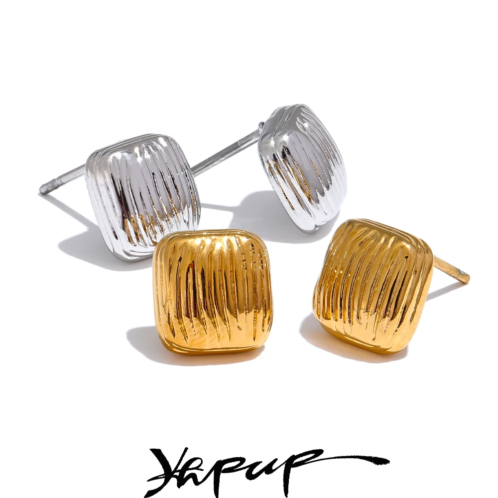 Yhpup デイリー小さな正方形ステンレス鋼メタルイヤリング女性ゴールドシルバーカラーアレルギー防止シックなシンプルなジュエリー卸売