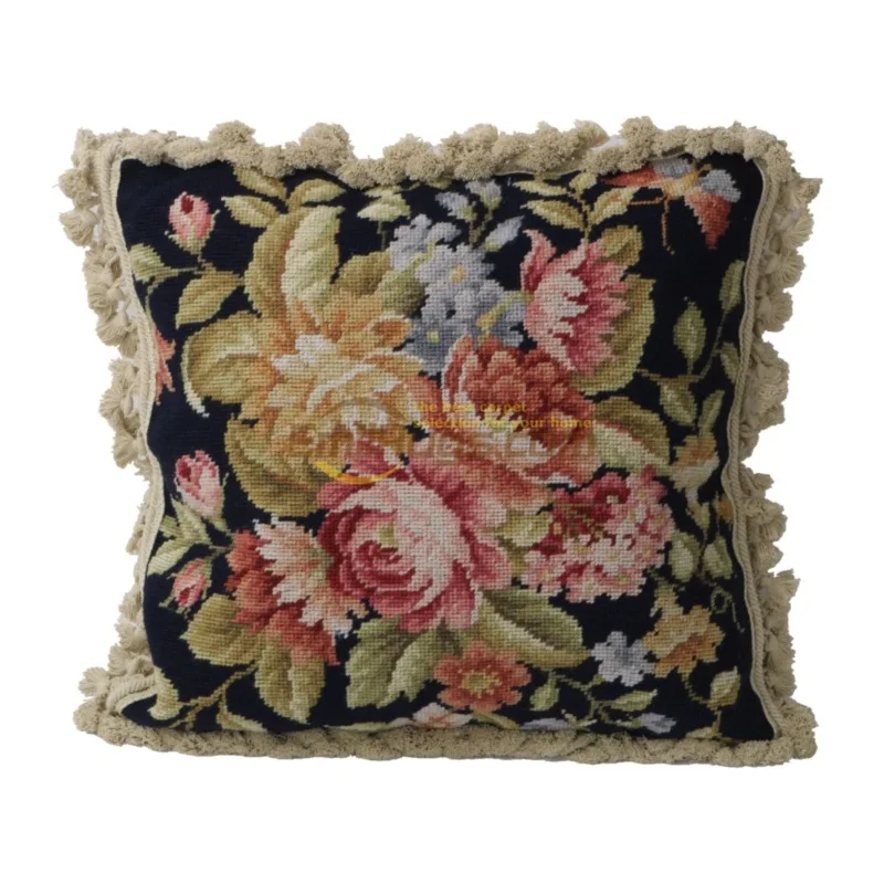 

Ethnic woven throw pillow needlepoint high density needlepoint embroidery flower cross stitch