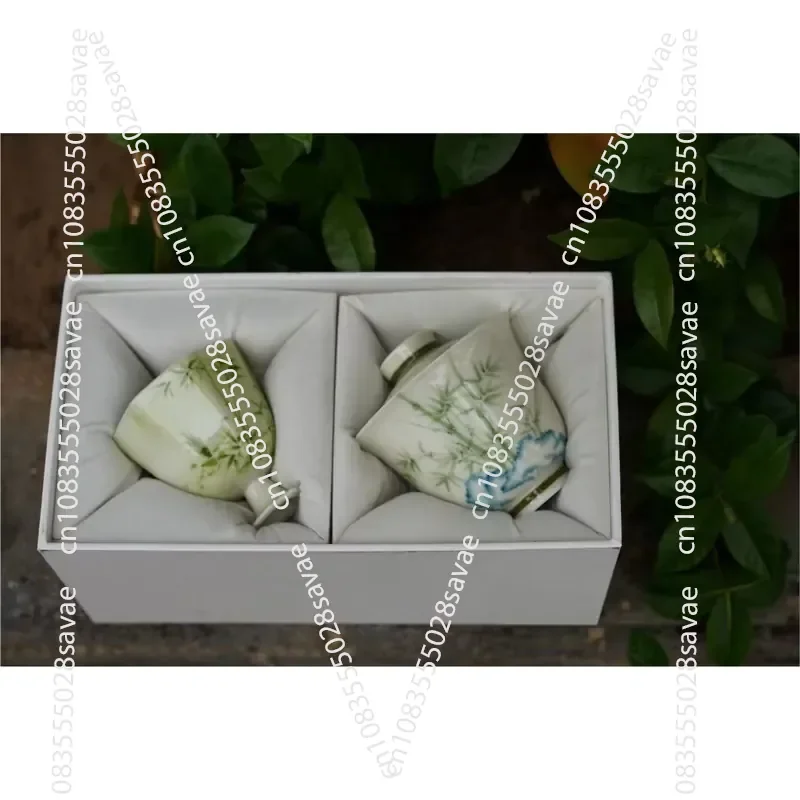 Hand-painted Traditional Chinese Taihu Carnation Porcelain Tea Bowl Set | Guoqing Glazed Bell-shaped Heat-resistant Tea Bowl