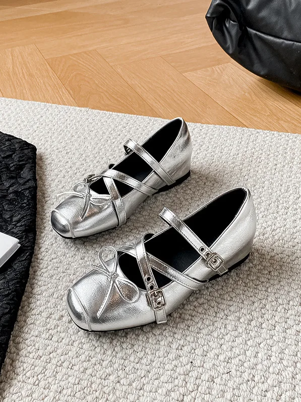 silver-knot-cross-band-ballet-flats-women's-shoes-leather-version-mary-janes-fashionable-summer-increase-height