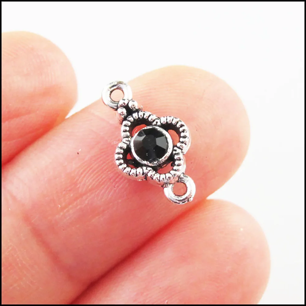 Fashion 30Pcs Mixed Crystal Tibetan Silver Plated Clover Flower Charms Connectors 8x15mm
