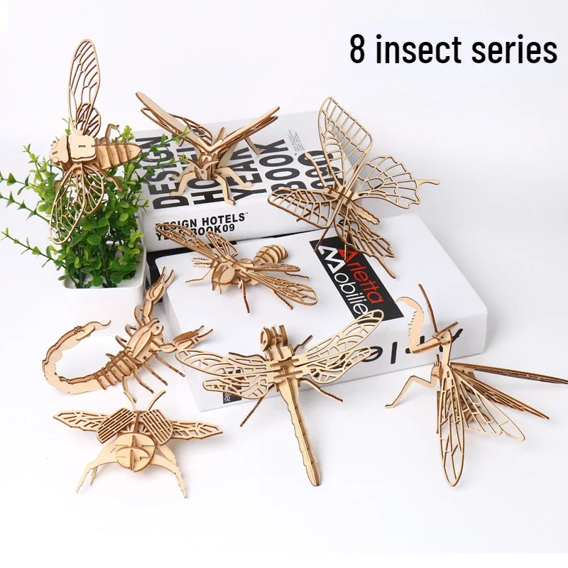 Wooden Multi-insect Three-dimensional 3D Puzzle Puzzle Toy Children's Advanced Educational Toy Creative Assembly Model