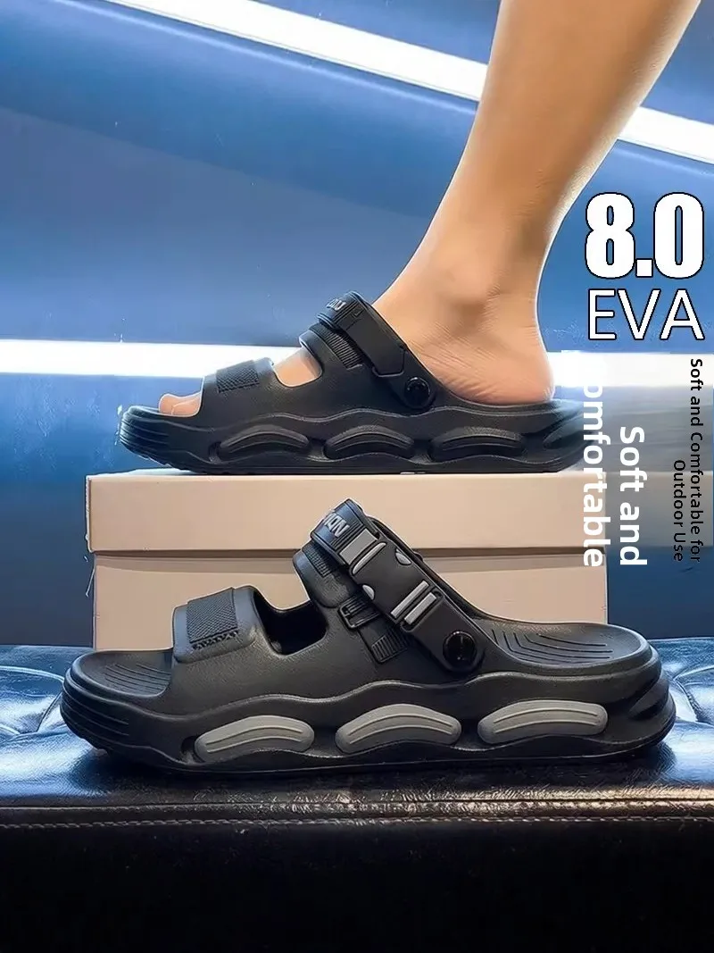 

Men's Summer Slippers Home Bath Anti-slip Walking Sensation Work Driving Dual-use Beach Sandals Comfortable Wear EVA Material