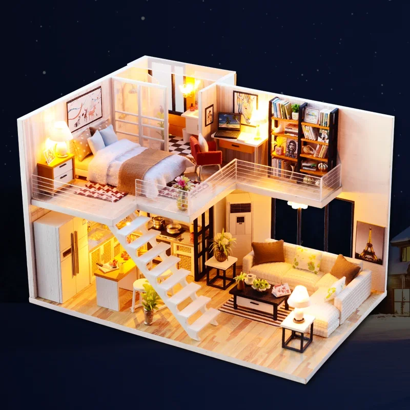 DIY Miniature Dollhouse Kit with Furniture LED Light Wooden Doll House Roombox Model for Birthday Gifts