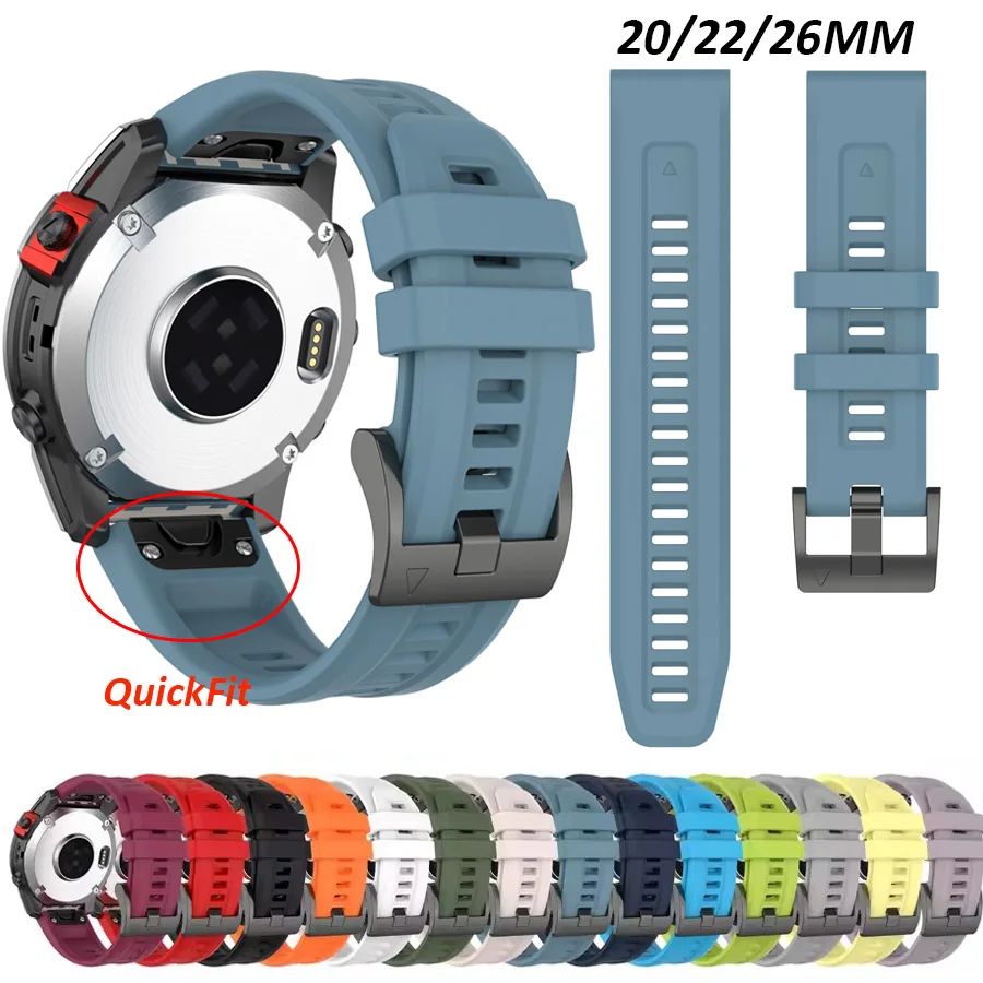 

22mm 26mm Silicone Strap For Garmin Fenix 8 47mm 51mm E 7 7X 7S 6 6X Pro 5S 5 5X Plus QuickFit Watch Band for Forerunner 970 965