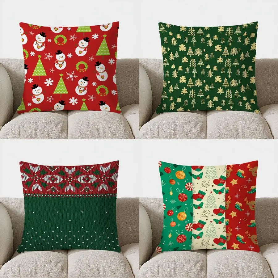 

Home Decor Christmas Snowman & Tree Pattern Pillow Cover Pattern Cushion Cover Suitable For Sofa Bedroom Car Pillow Cover