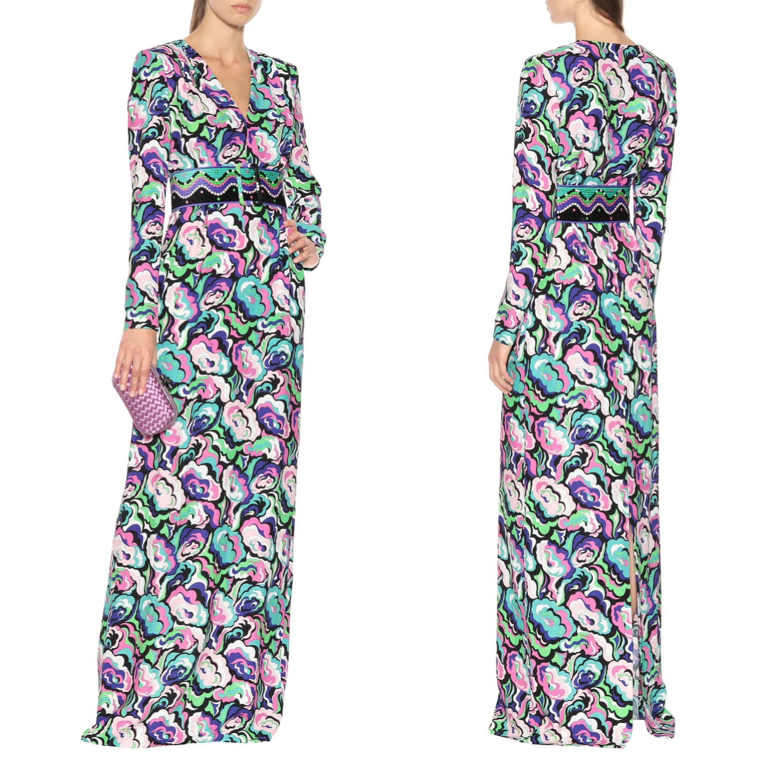 

n Print Elastic Waist Long V-Ne Women's Dr Oulipique Casual Knitted Polyester H-Sle Neutral Length Spring