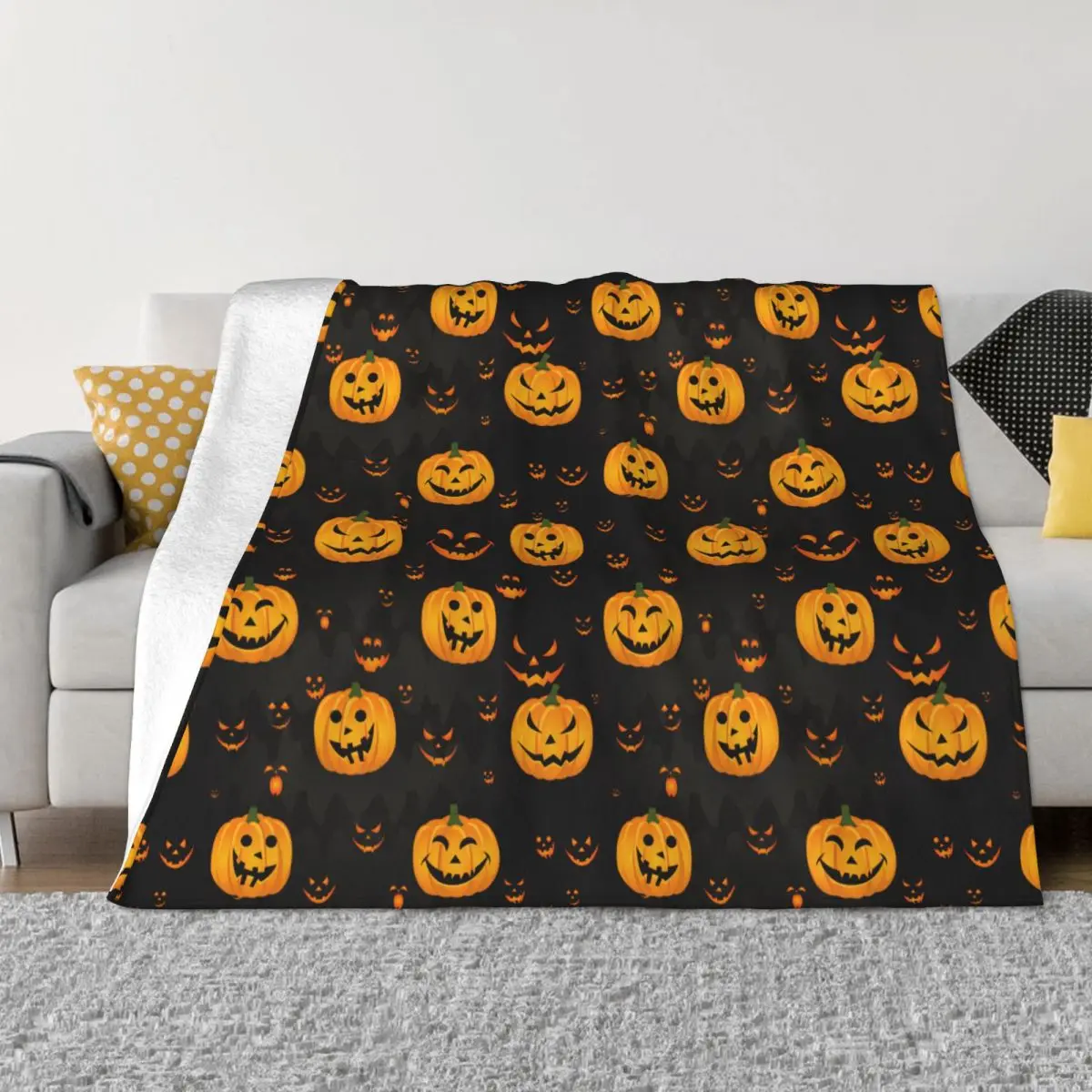 

Halloween Pumpkins Blanket Flannel Autumn/Winter Scary Face Multi-function Warm Throw Blankets for Bed Couch Bedding Throws