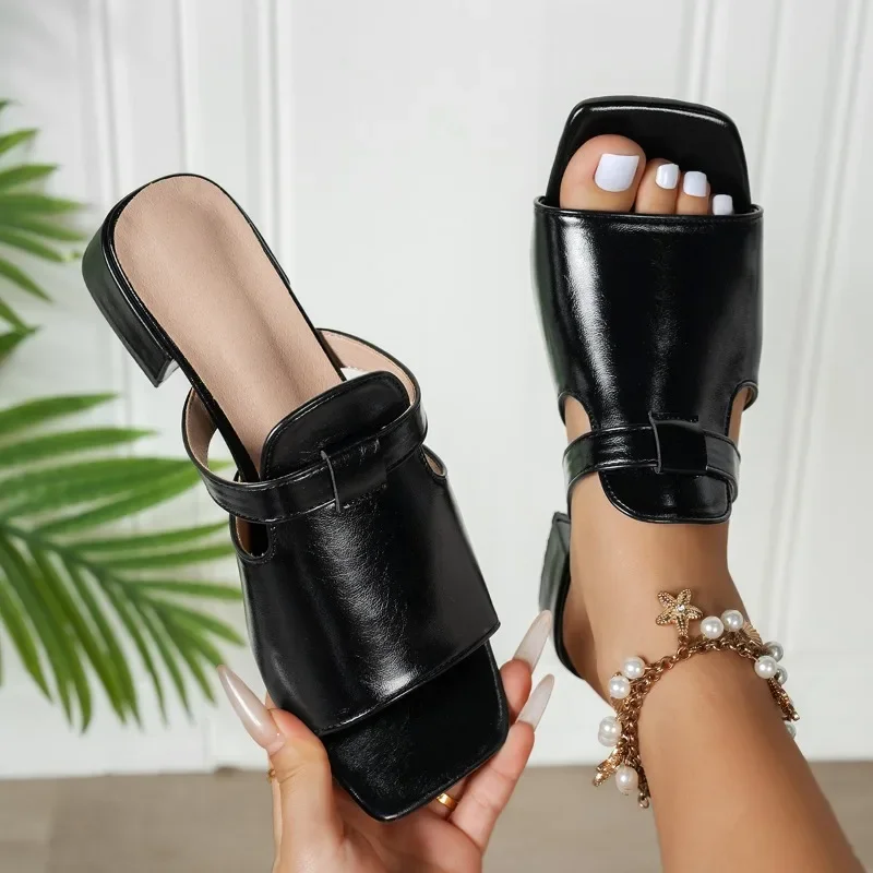 

New Fashionable and Versatile Women French Style Beautiful Temperament Women's Low-heeled Slippers Summer Cool Mop