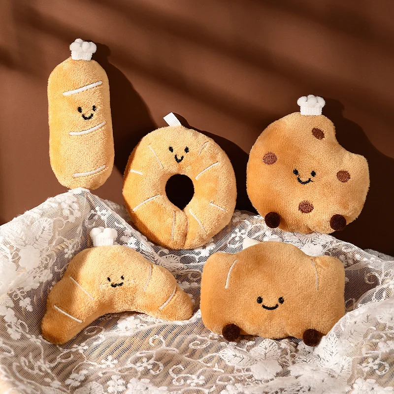 Cute Simulated Fluffy Bread Croissant Chocolate Cookie Keychain Cartoon Mini Toast Baguette French Fries Apple Doll Key Chains