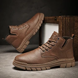 Men Ankle Boots Casual Thick Bottom Outdoor Hiking Shoes Elastic Waterproof Wear-resistant Spring and Autumn Popular Model