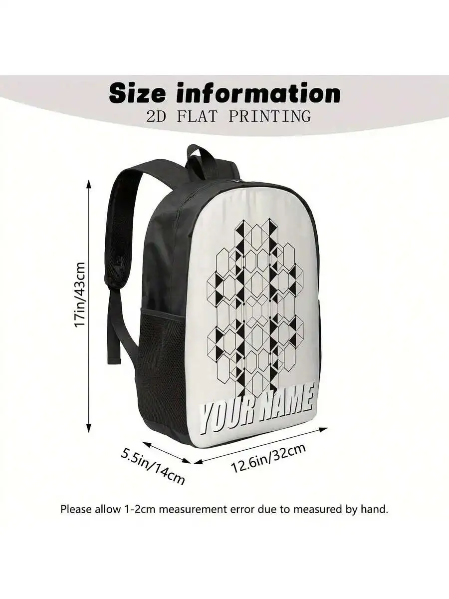

Customizable Black White Geometric Backpack With Name Design Personalized Casual Travel Bag For Adults