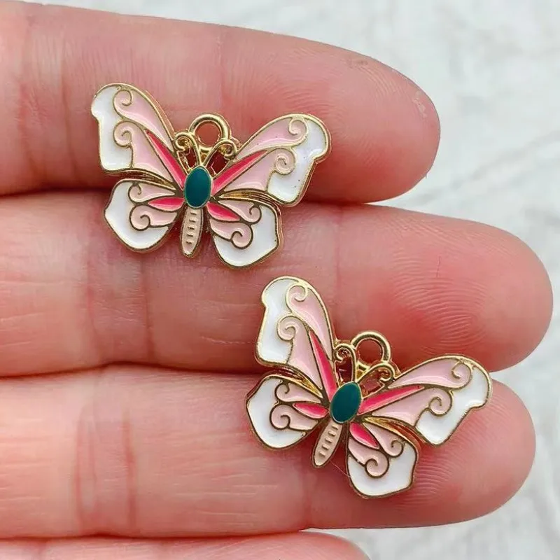 10pcs Butterfly Charm for Jewelry Making Supplies Enamel Necklace Pendant Keychain Phone Diy Craft Accessories Metal Gold Plated