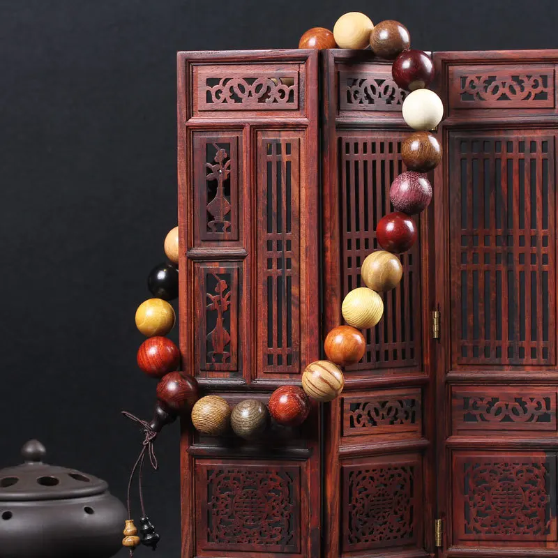 Car Hanging Rearview Mirror Pendant Mixed Wood Beads Rosewood Ebony Red Sandalwood Arborvitae Handheld Buddhist Rosary