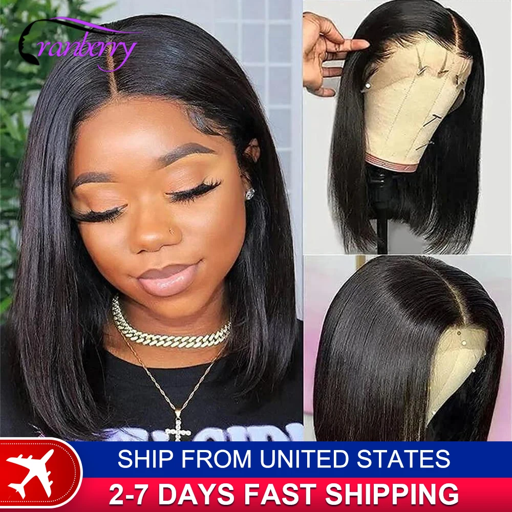 Human Hair Lace Wigs Remy Brazilian Transparent Straight Hair Short Bob Wig Cranberry Hair 13x4 Lace Frontal Wig 180% Density