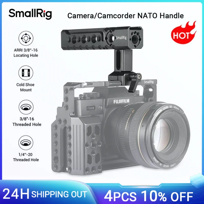 SmallRig NATO Rail Top Handle Grip With Mounting Points Shoe Mounts for Cameras Camcorder Cages with 1/4''-20 Thread Holes -1955