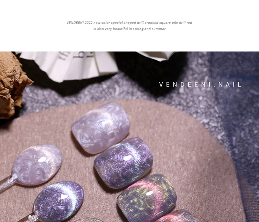 Vendeeni 6 Farben Perlmutt-Faden Katzenaugen-Nagelgel-Set Magnetischer UV-LED-Soak-Off-Gel-Lack Aurora Katzenaugen-Gel-Lack – Detail 7