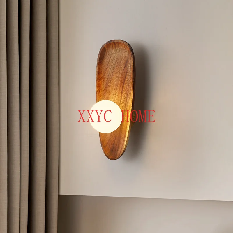 

natural Wooden Wall Lamp Glass Lampshade For Living Room Wood Vintage Decor Bedside wall light Sconce Foyer LED Light Fixtures