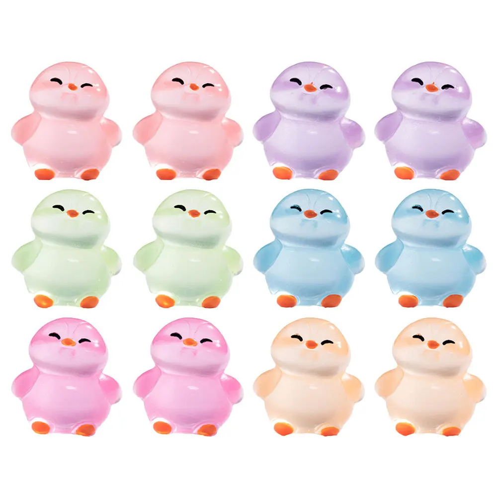 

12 pcs Miniature Landscape Statues Glow In The Dark Small Penguin Figurines Luminous Resin Animals For Fairy Garden Micro Scene