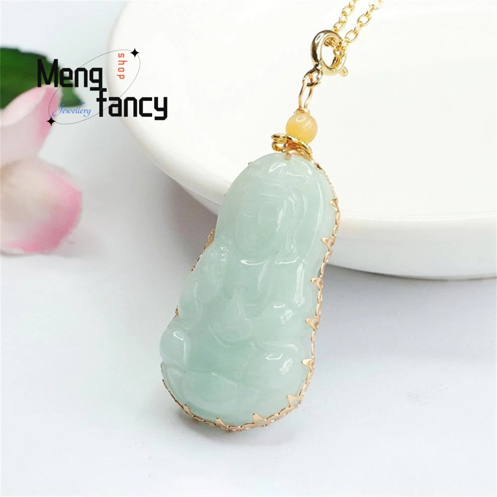 Natural Myanmar A-goods Jadeite Guanyin Jade Stone Pendant Exquisite Elegant Simple High-grade Fashion Fine Jewelry Holiday Gift