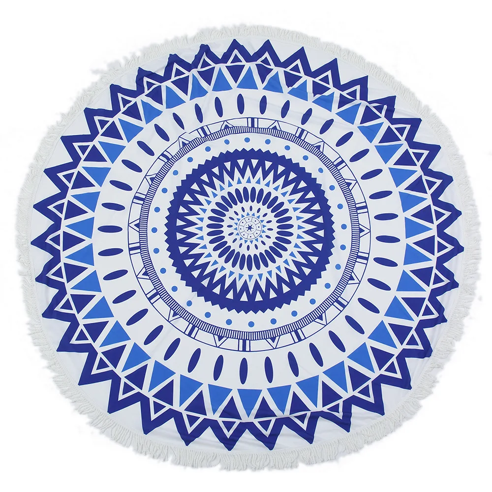 Microfiber Fabric Round Beach Towels Beach Vacation Clothes 150*150cm Women's Circular Yoga Mats Printed Tassel Large Shawls