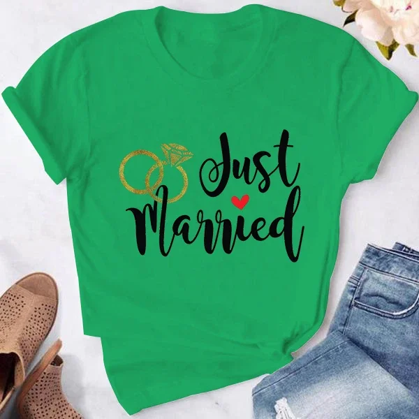 Just Married Honeymoon T-shirt Newlywed Wedding Shirt Wife and Hubs Clothing Just Married Couples T-shirts Tops Tee Short Sleeve