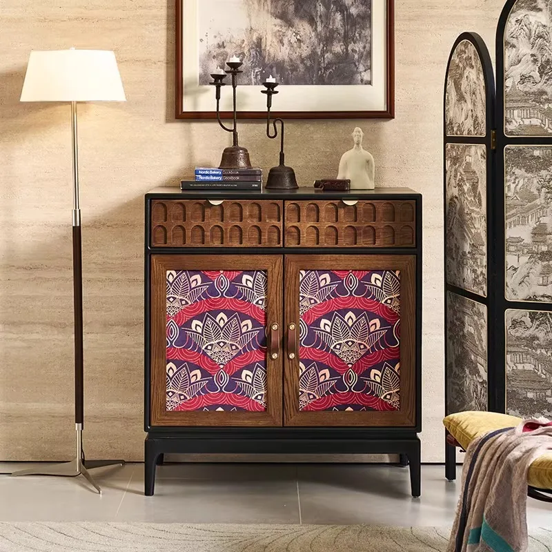 خزانة جانبية لتناول الطعام مصنوعة من الخشب الصلب بتصميم عتيق وخزانة مدخل فرنسية لغرفة المعيشة وخزانة تخزين صغيرة منزلية عتيقة من اثنين #2