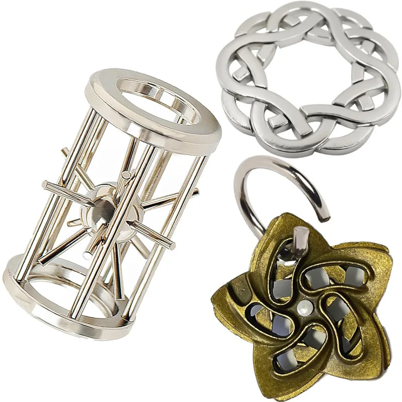 ﻿﻿Magic Baffling 3PCS Difficult Metal Puzzles Brain Teasers Disentanglement Mind IQ Logic Test Problem Solve Toys Kids