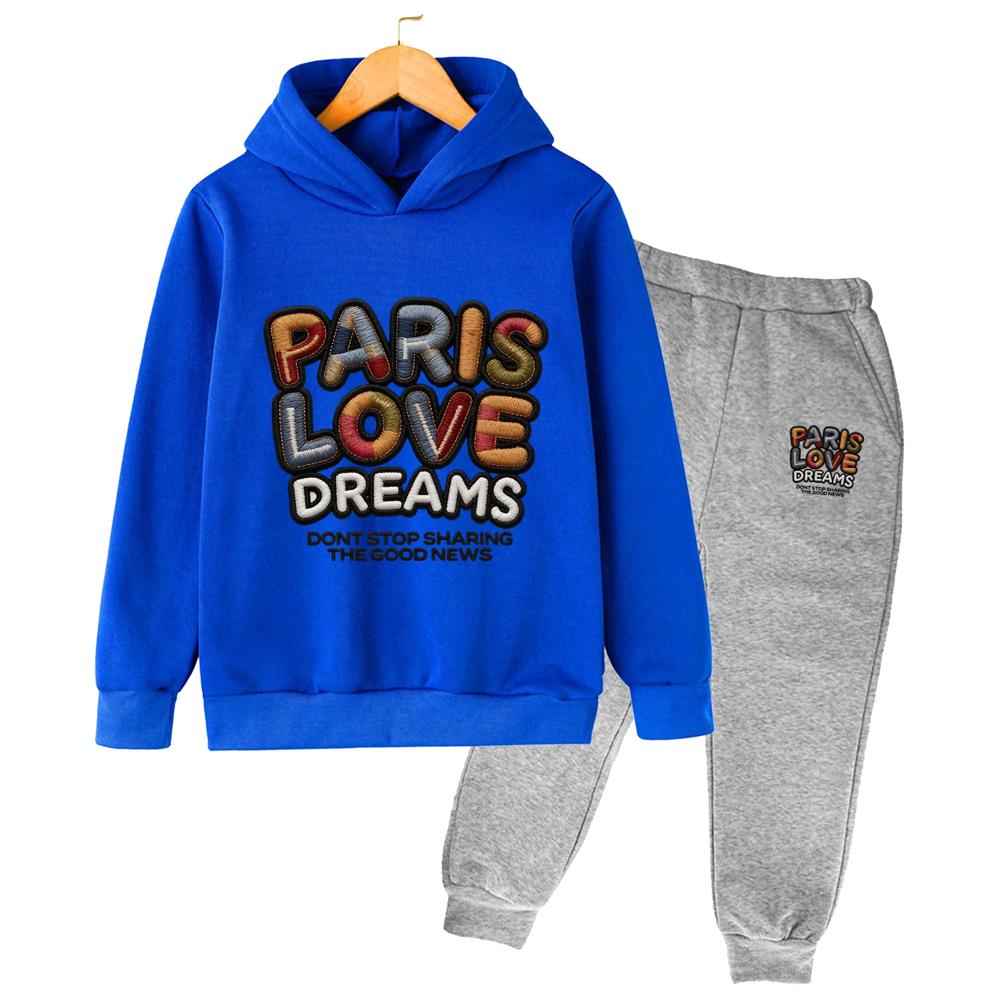 Kids Hoodies Sweatpants Set Paris Love Dreams Letter Printed Boys Girls Sweatshirts Children Clothing Sets 3 14Y Autumn Fleece