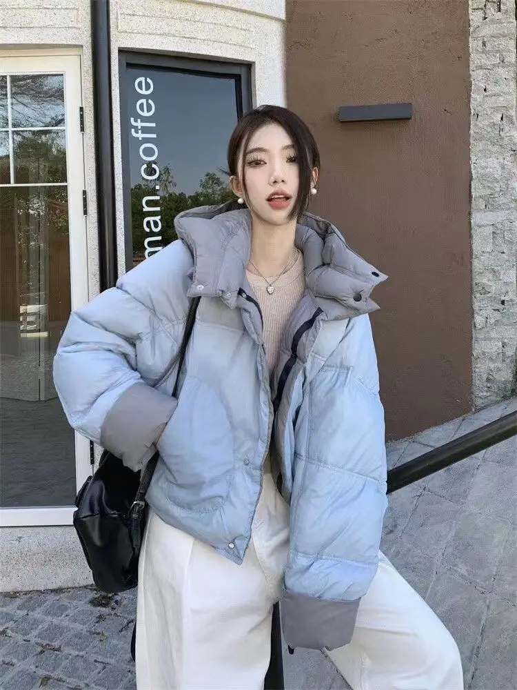 Double Sided Bread Jacket for Women in Autumn and Winter 2025 New Korean Style Hooded Short Style Contrasting Color Loose