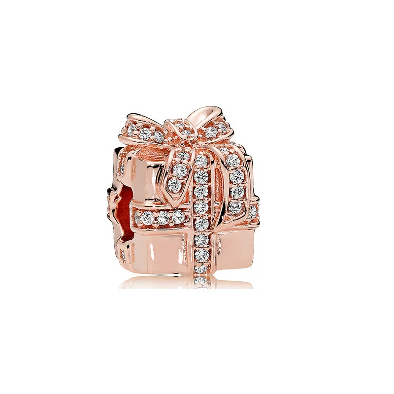 New S925 Silver Rose Gold Hollow Flower Leaf Dice Gift Box DIY Charm Beads Fit for Bracelets Necklaces Women's Boutique Jewelry - view 4