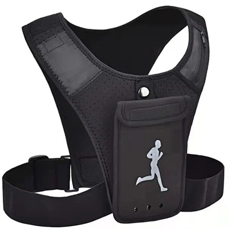 

Running Phone Holder - Reflective Jogging Vest with 3 Pockets for Phone, Cards, Keys - Suited for All Mobile Phone Models