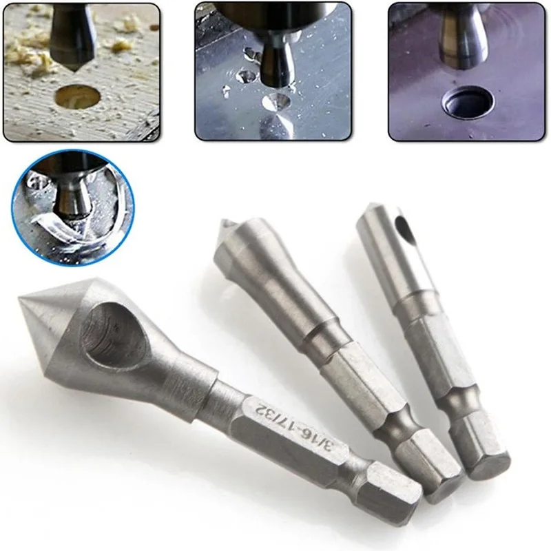 3Pcs/Set Countersink Deburring Chamfering Drill bits Hex Flute Countersink Drill Bit Set 90 Degree Counter Sink Chamfer Cutter