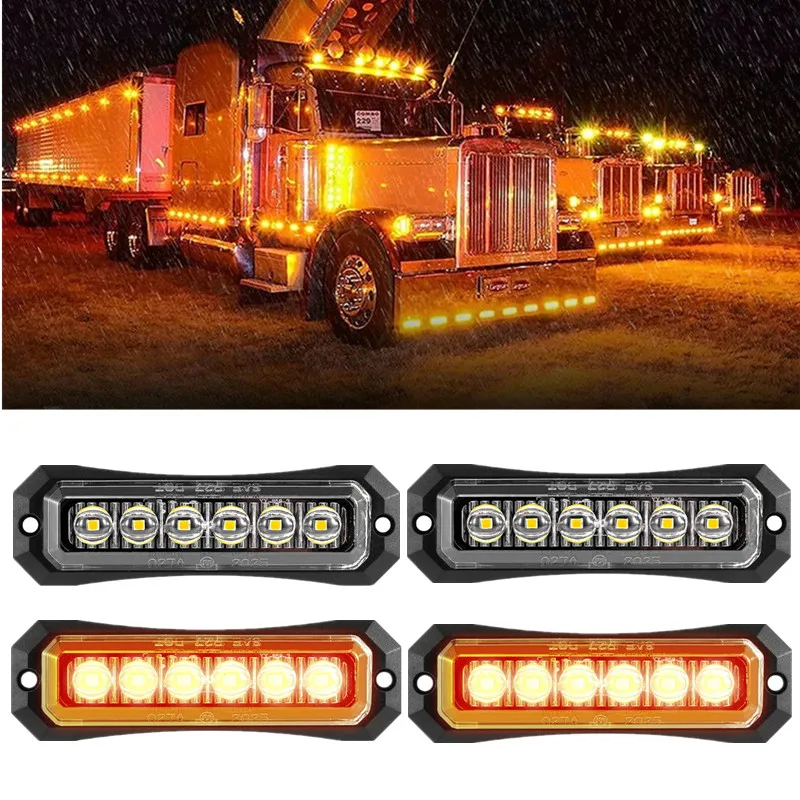 

4PCS 6LED Lens Side Lights for Trailer Truck Car Clearance Lights Sealed Smoked Yellow Position Lights LED Side Marker Lamp