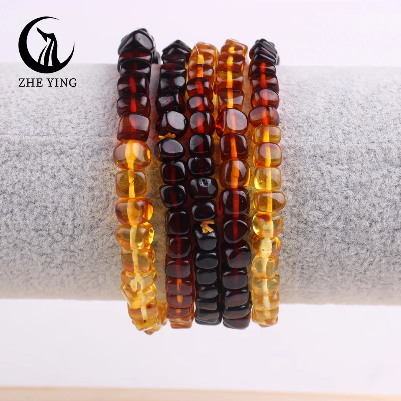 Natural Rainbow Amber Bracelets 5-7mm Gradient Cube Square Irregular Beads DIY Casual Trendy Women Men Jewekry Ambar Anklet Gift