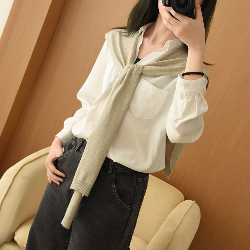 

Женский шерстяной вязаный элегантный шарф-шаль, однотонная осенне-зимняя накидка с рубашкой, корейская модная декоративная накидка, утеплитель для спины из пашмины