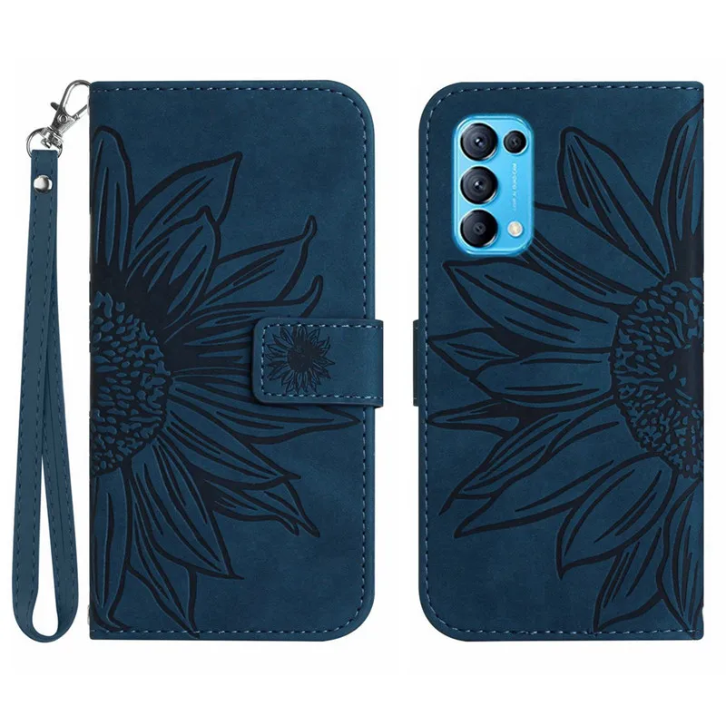 Sun Flower Flip Cover Case on For OPPO Reno 5 6 4 3 2 Z 2F Reno5 Lite Reno6 Pro 5G Reno4 Z F Leather Cases Pattern Phone Shell