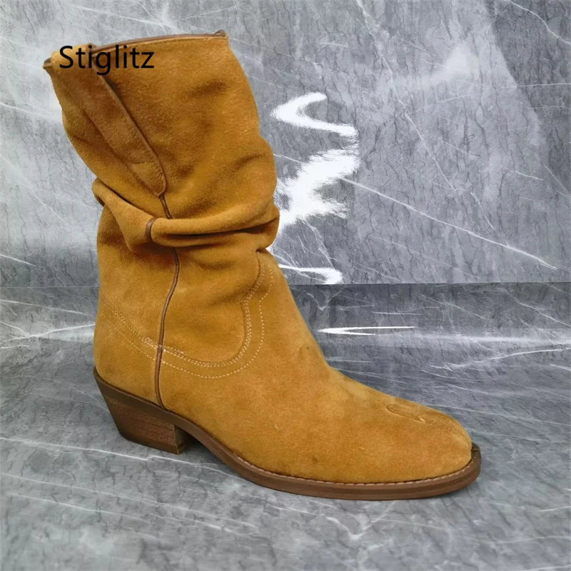 

Cow Suede Ankle Boots for Men Novelty Clip Toe Men's Boots Sewing Autumn Winter Short Boots with Heels Fashion Male Shoes