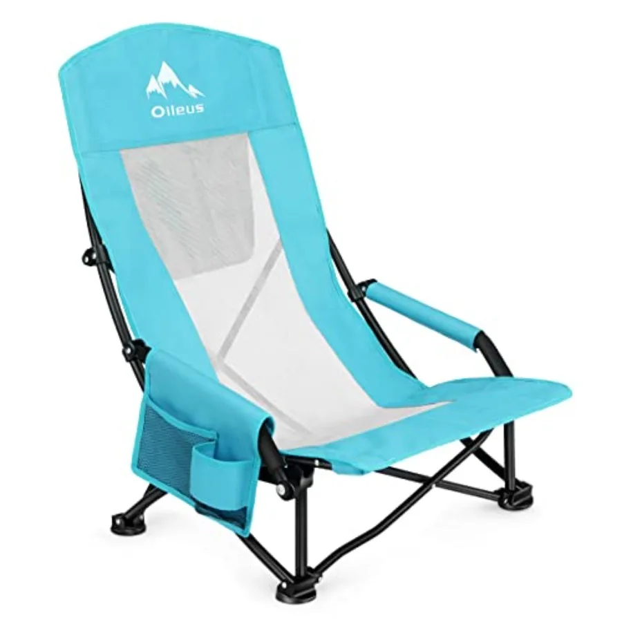 

Folding Portable Beach Chair Lightweight High Back Low Seat for Tent and Shelter and Camping Full Mesh Back Cup Holder Storage/