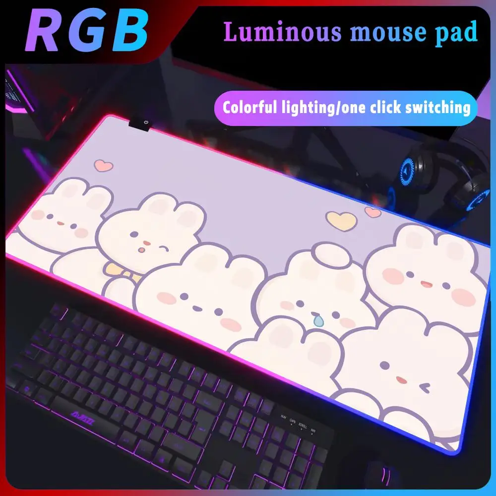 

Cute Rabbit Mouse Pad Rgb Kawaii HD printing Gaming Table Deskmat Keyboard Pc Gamer Pink Complete Rug Xxl Company Office Mat