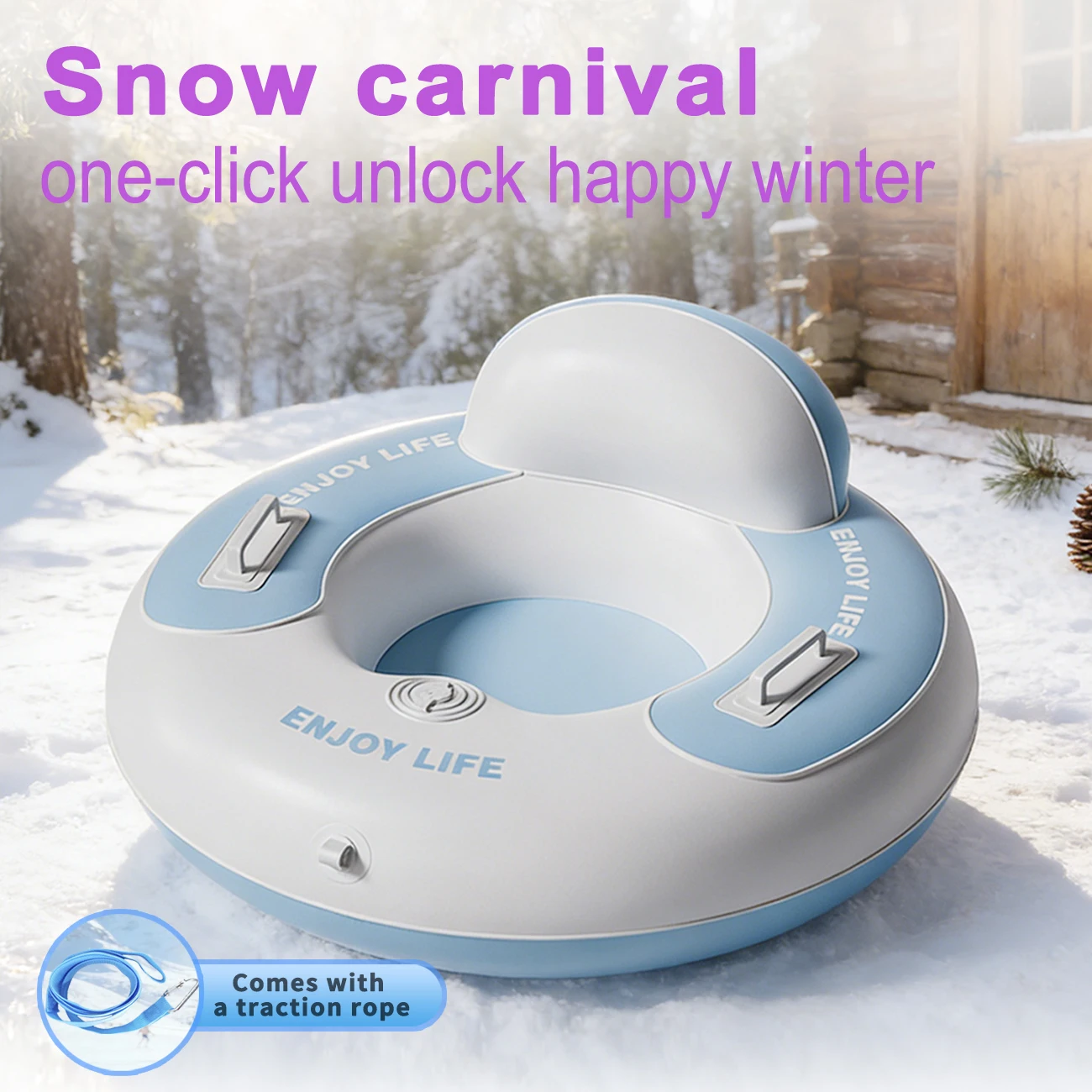 1PC Inflatable Snow Tube Sled - Thickened Ski Tube with Handle, Perfect for Family Entertainment & Winter Outdoor Snow Toy Gift