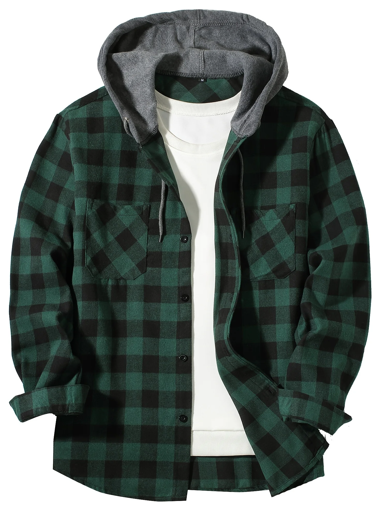 New Coat Spring and Autumn Men's Loose Plaid Hooded Shirt Large Size Fashion Casual Long sleeved Shirt Street StyleS-3XL