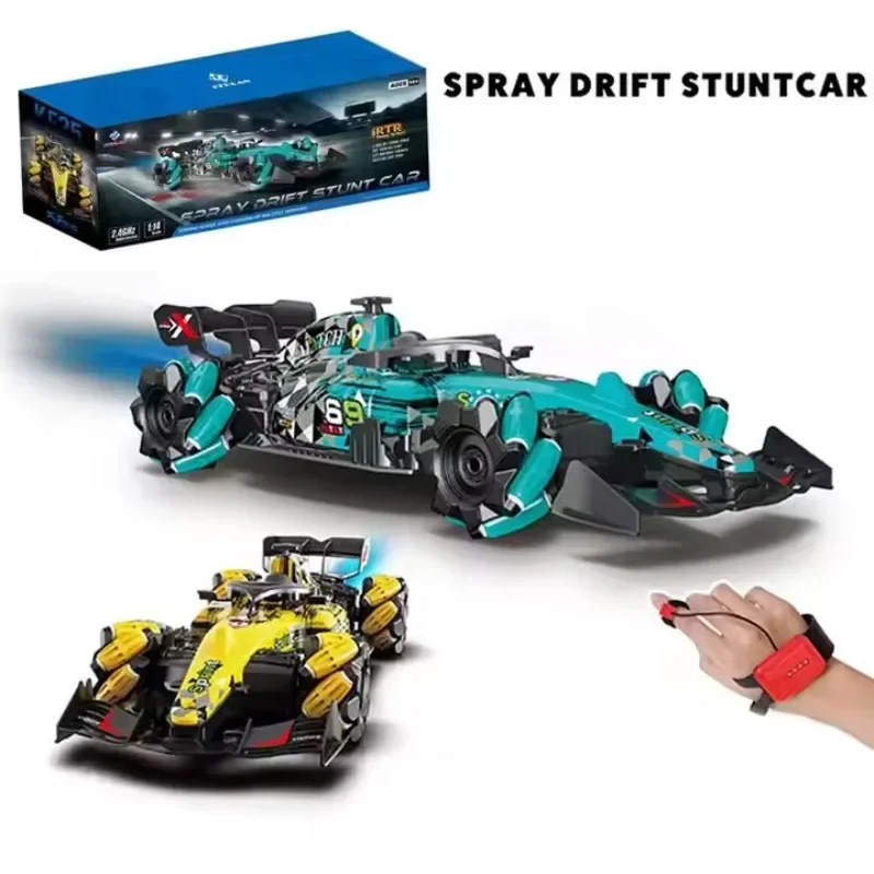 1/14 escala 2.4g rc spray deriva rotação dublê carro controle duplo poderosa força de condução fórmula escape spray racer