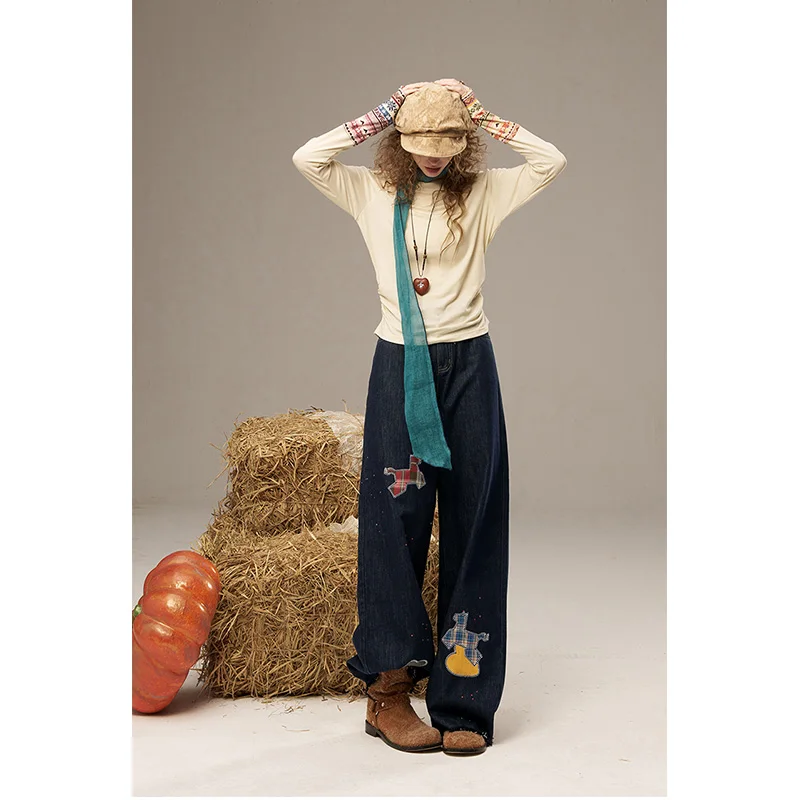 

ELFSACK 2025, осенние новые поступления, повседневные женские брюки до щиколотки с яркими украшениями Y2K и серебряными пуговицами, широкие брюки до щиколотки с высокой талией