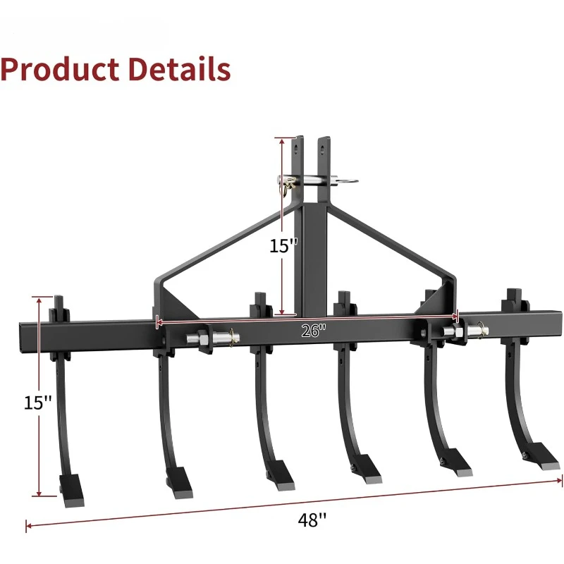 Chisel Plow Scarifier, Detachable Cultivator with 6 Scarifier Shank, 3 Point Scarifier for CAT-0 & CAT-1