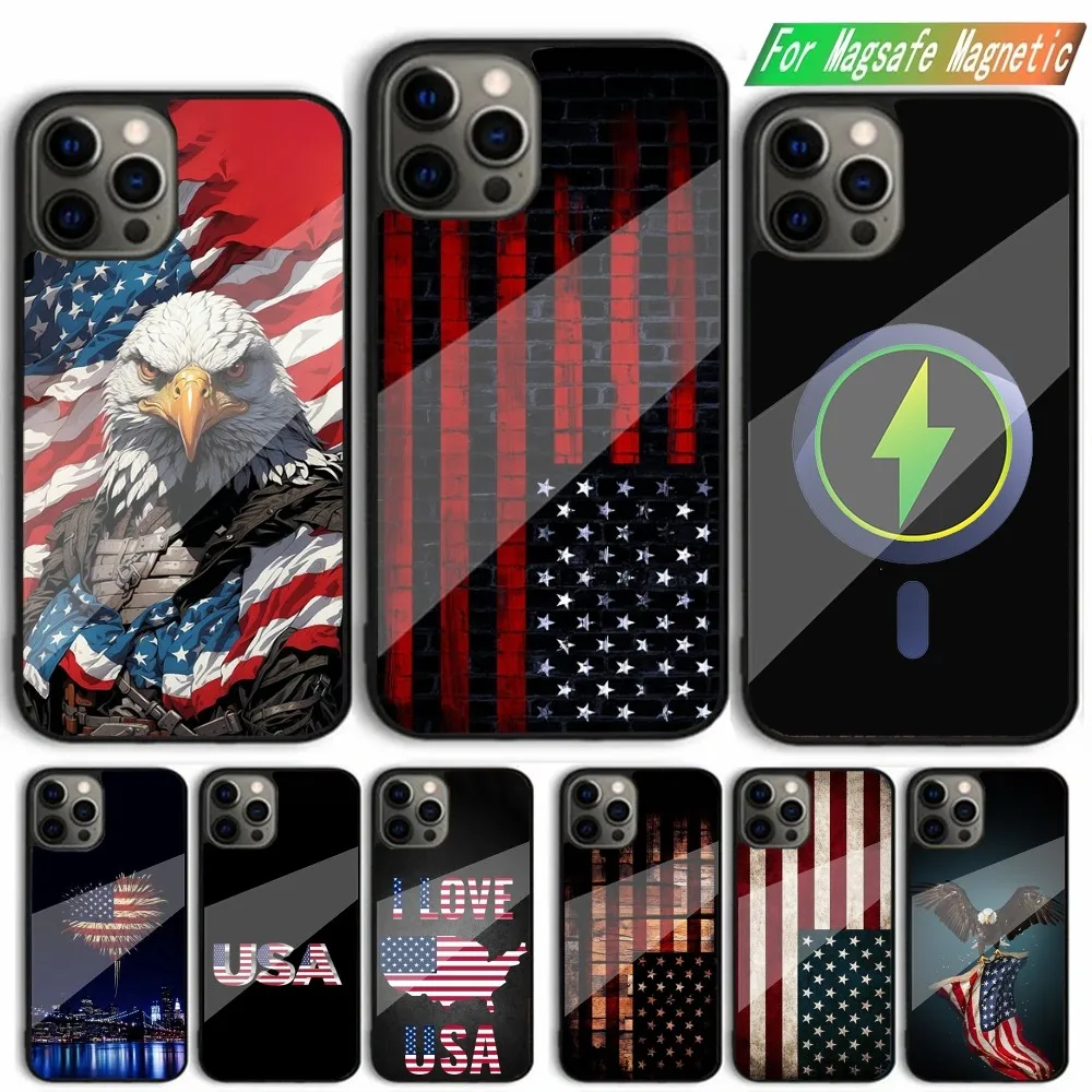 COOL American USA Flag Phone Case For iPhone 15,14,13,12,11,Plus,Pro,Max Mini Magsafe Magnetic Wireless Charging