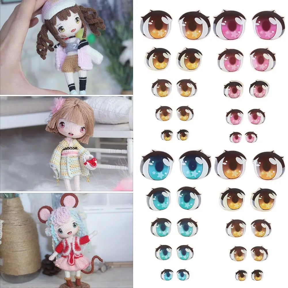 10 Pair New Yellow/Pink/Blue Glass crystal Stars Cartoon Eyes Stickers Eye Chips Paper Face Organ Paster Anime Figurine Doll