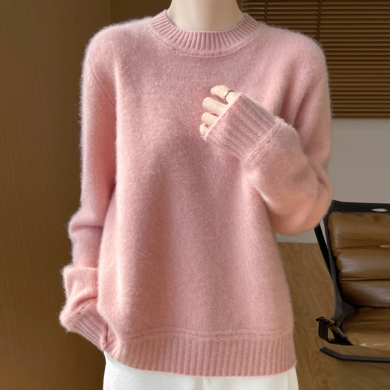 Thick Round Neck Solid Color Wool Sweater For Women Loose And Elegant High-Quality Sweater100%Pure Merino Wool Pullover Winter